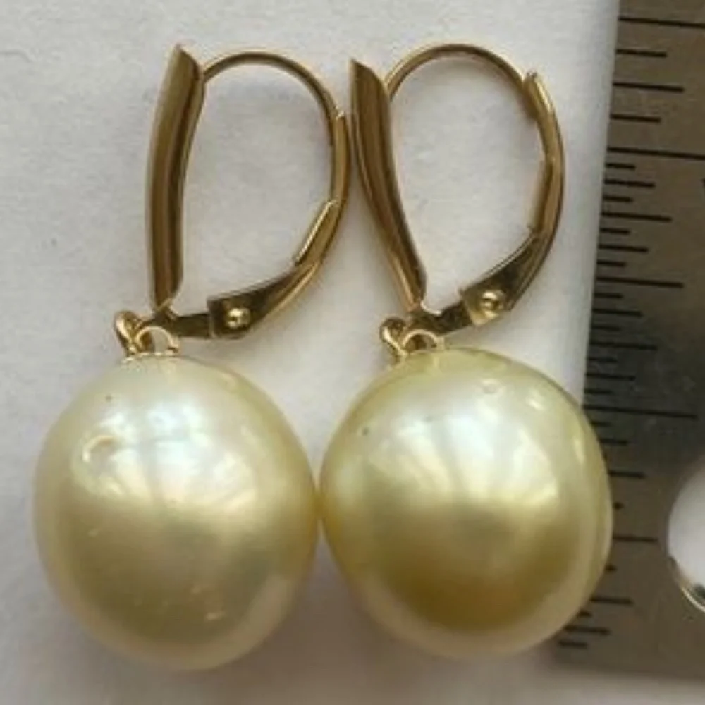 AUTHENTIC 13mm Golden South Sea Pearl 14K Gold Filled Earrings - HANDMADE - Picture 3 of 8